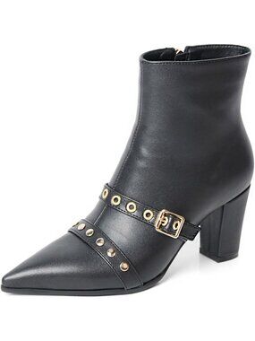 Women's Solid Black High Heels Pointed Toe Ankle Short Booties High Heeled